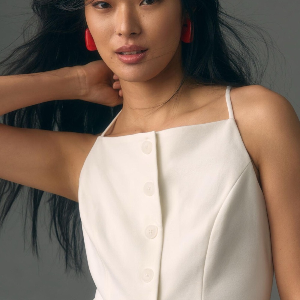 Sunday in Brooklyn Ivory/White Button-Front Square Neck vest